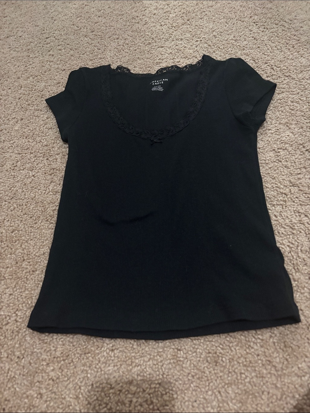 American Eagle Outfitters Black Scoop Neck Tee with Lace Trim
